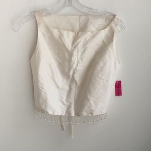 OTTE NY White Silk Crop Top Medium Beaded